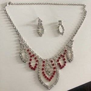 White / Red Stone Fitting Necklace / Earring set